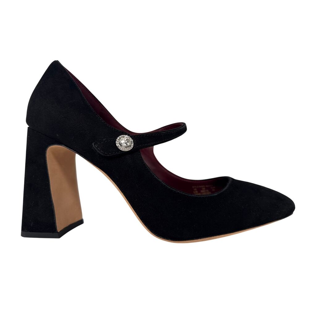 Kate Spade Maren Mary Jane Heeled Womens 9.5 B Black Suede Almond Toe Rhinestone